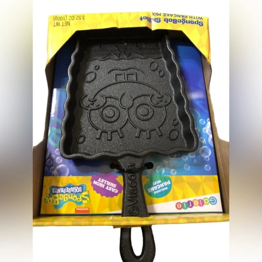 Spongebob squarepants cast iron pancake‎ skillet with pancake mix new